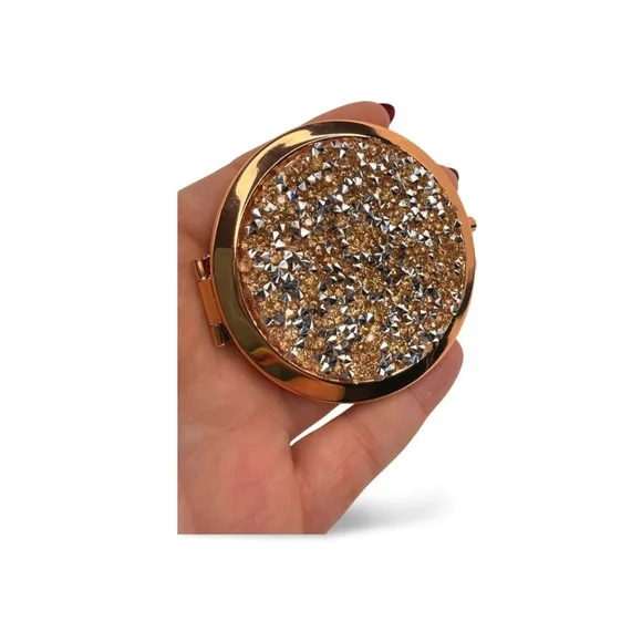 BUY NOW HOST SUPPORT ROSE GOLD TONE CRYSTAL EMBELLISHED COMPACT MIRROR - Picture 3 of 3
